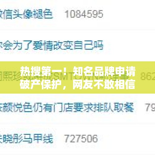 热搜第一！知名品牌申请破产保护，网友不敢相信：曾经人手一个……