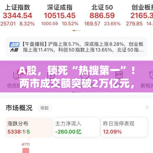 A股，锁死“热搜第一”！两市成交额突破2万亿元，刷新历史纪录！上交所将再次全网测试