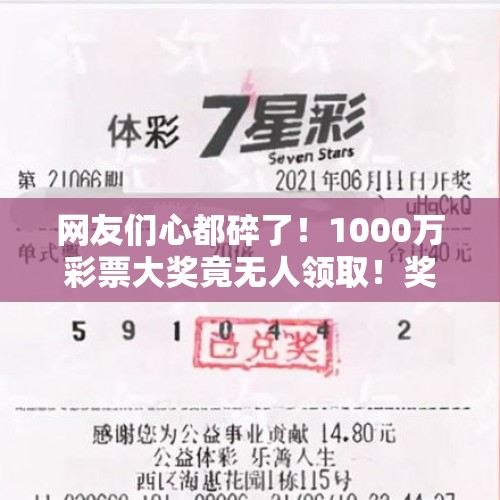 网友们心都碎了！1000万彩票大奖竟无人领取！奖金将这样处置……