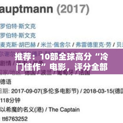 推荐：10部全球高分“冷门佳作”电影，评分全部8.0以上，快来看