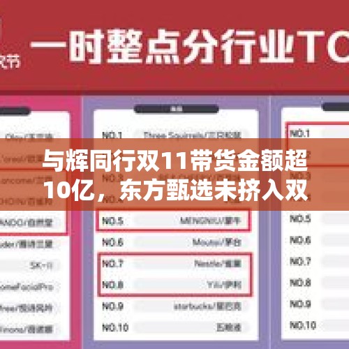 与辉同行双11带货金额超10亿，东方甄选未挤入双11带货热榜前10 - 今日头条