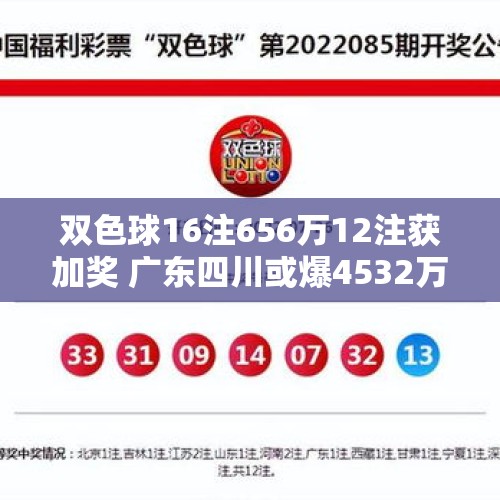 双色球16注656万12注获加奖 广东四川或爆4532万 - 今日头条