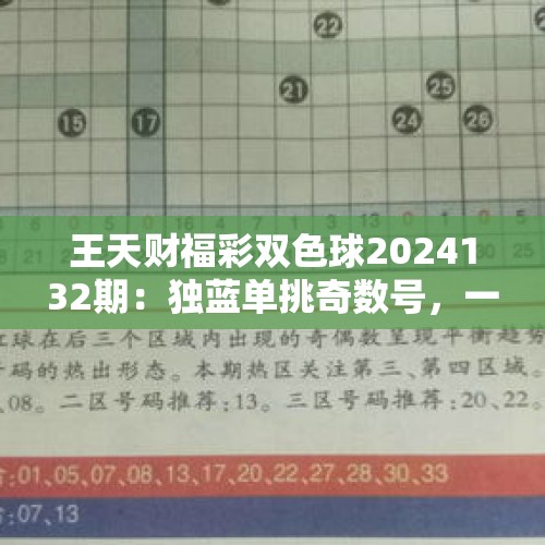 王天财福彩双色球2024132期：独蓝单挑奇数号，一码看好05 - 今日头条