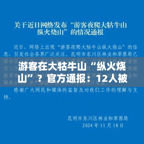 游客在大牯牛山“纵火烧山”？官方通报：12人被处罚，并限期恢复植被 - 今日头条