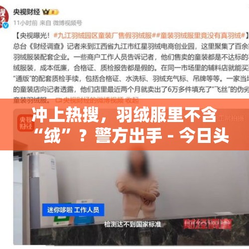 冲上热搜，羽绒服里不含“绒”？警方出手 - 今日头条