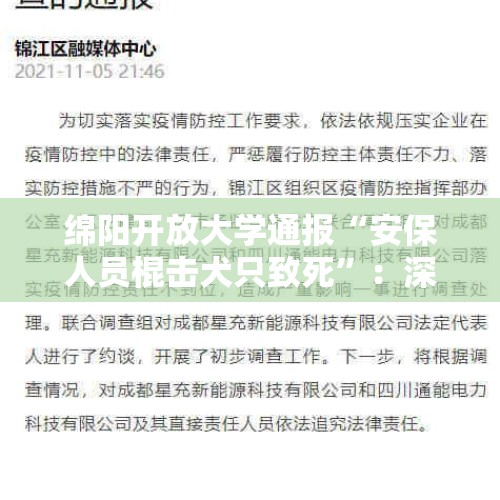 绵阳开放大学通报“安保人员棍击犬只致死”：深表歉意！系捕捉流浪犬带离校园，在转运过程中发生 - 今日头条