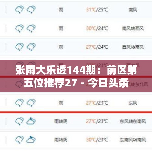 张雨大乐透144期：前区第五位推荐27 - 今日头条